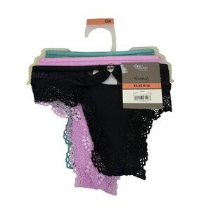 NWT Secret Treasures Womens XS (4) 3 Pack Thong Panty Set Black Pink Teal Lace